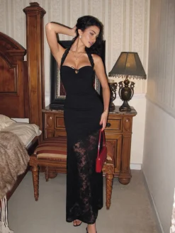 Lace Panel Halter Cami Dress