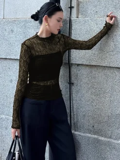 Lace Panel Jersey Two-Piece Blouse
