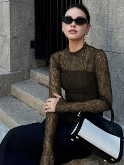 Lace Panel Jersey Two-Piece Blouse