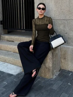 Lace Panel Jersey Two-Piece Blouse
