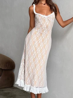 Lace Patchwork Cami Midi Dress
