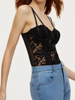 Lace Sheer Sweetheart Corset Bodysuit