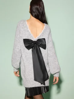 Lace Trim Bow-Decor Draped Sweater