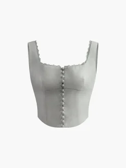 Lace Trim Button Up Tank Top