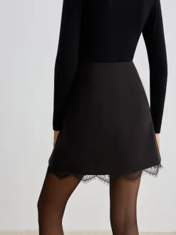 Lace Trim Metal-Flower Zipper Skirt