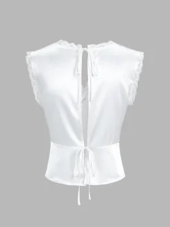 Lace Trim Satin Skirt Set