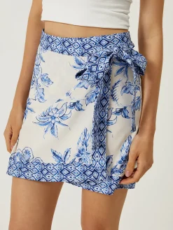Lace-Up Floral Print Short Skirt