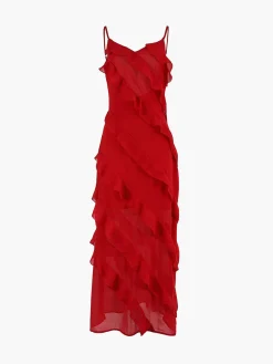 Ladder Ruffle Zippered Long Dress