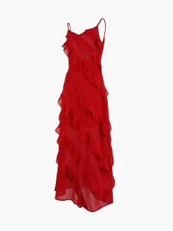 Ladder Ruffle Zippered Long Dress