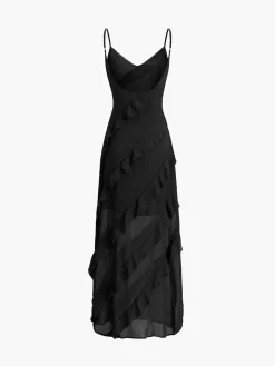 Ladder Ruffle Zippered Long Dress