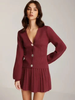 Lantern Sleeve Button Cardigan
