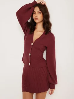 Lantern Sleeve Button Cardigan