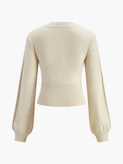 Lantern Sleeve Cinched Waist Twist Sweater