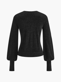 Lantern Sleeve Sweetheart Pleated Knit Top