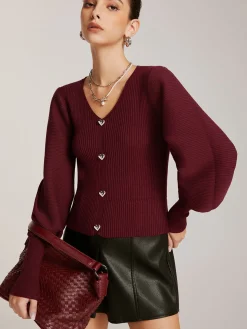 Lantern Sleeve V-Neck Sweater