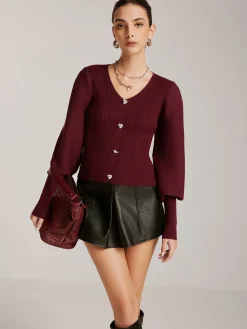 Lantern Sleeve V-Neck Sweater