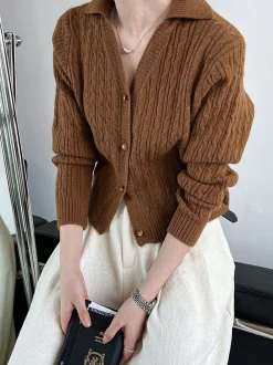 Lapel Button Short Cardigan