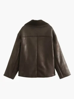 Lapel Faux Leather Warm Jacket