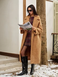 Lapel Minky Long Jacket