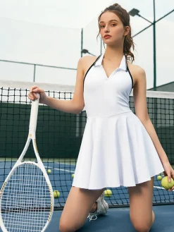 Lapel Panel Active Halter Dress