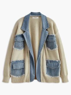 Lapel Panel Draped Knit Outerwear