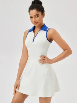 Lapel Piping Active Jersey Dress