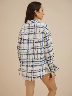 Lapel Plaid Printed Pockets Shirt