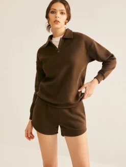 Lapel Plain Shorts Set
