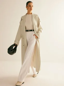 Lapel Pockets Belted Trench Coat