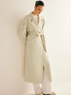 Lapel Pockets Belted Trench Coat