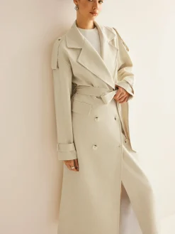Lapel Pockets Belted Trench Coat