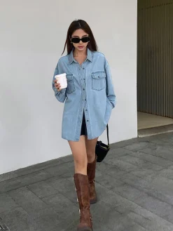 Lapel Pockets Denim Jacket