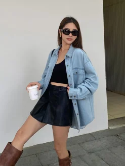 Lapel Pockets Denim Jacket
