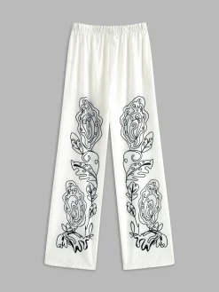 Lapel Printed Elastic Waist Pants Set