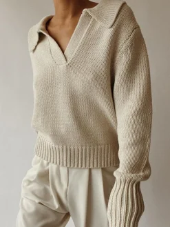 Lapel Ribbed Pullover Sweater
