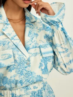 Lapel Ruffle Printed Shorts Set