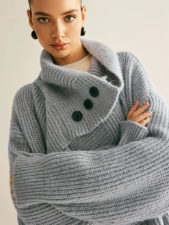 Lapel Scarf Ribbed Long Cardigan