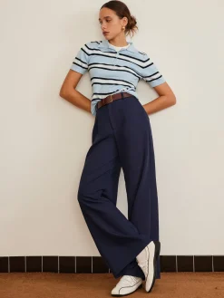 Lapel Striped Knit Top