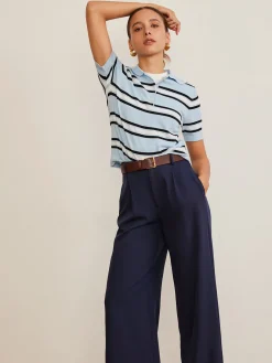 Lapel Striped Knit Top