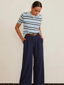 Lapel Striped Knit Top