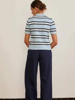 Lapel Striped Knit Top