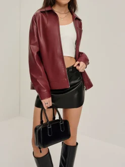 Lapel Zipper Faux Leather Jacket