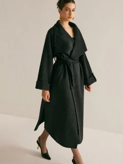Large Collar Belted Wool Long Coat