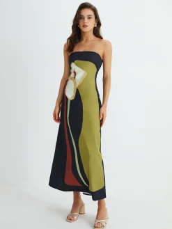Large Floral Print Split Tube Long Dress