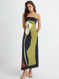 Large Floral Print Split Tube Long Dress