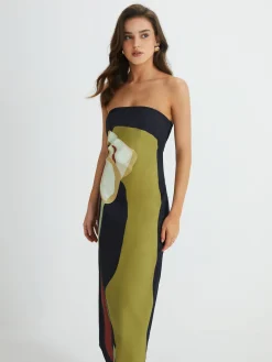 Large Floral Print Split Tube Long Dress