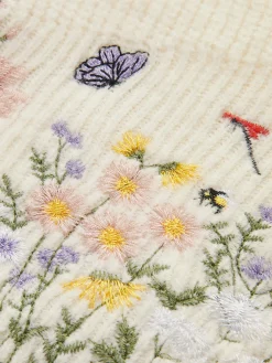 Leg-Of-Mutton Sleeve Embroidery Cinched Sweater