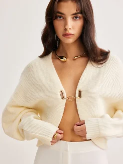 Leg-Of-Mutton Sleeve Metal Cardigan