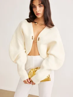 Leg-Of-Mutton Sleeve Metal Cardigan