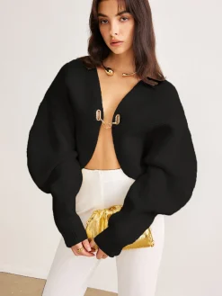 Leg-Of-Mutton Sleeve Metal Cardigan
